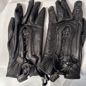 Black Leather Gloves with Adjustable Strap Harley Davidson small women